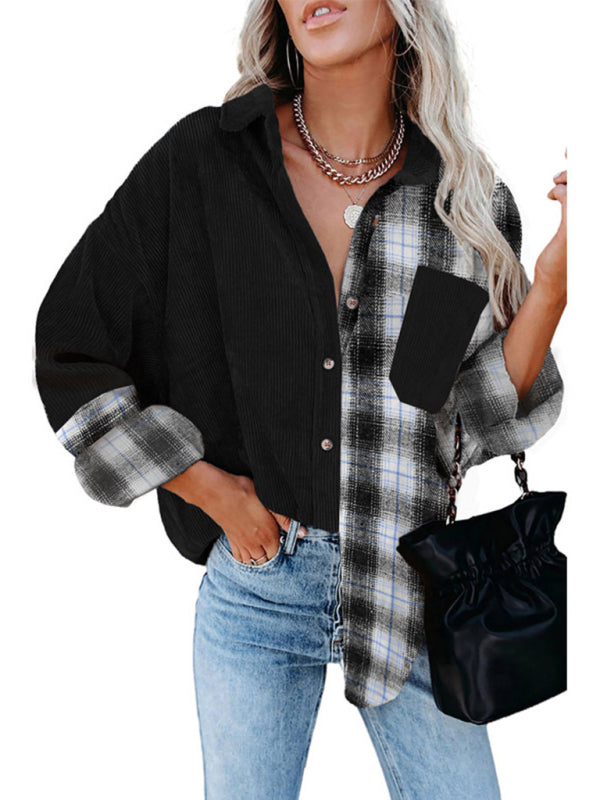 Leonie Plaid Shirt Cross-Border European And American Foreign Trade Women's Long-Sleeved Loose Pocket Shirt