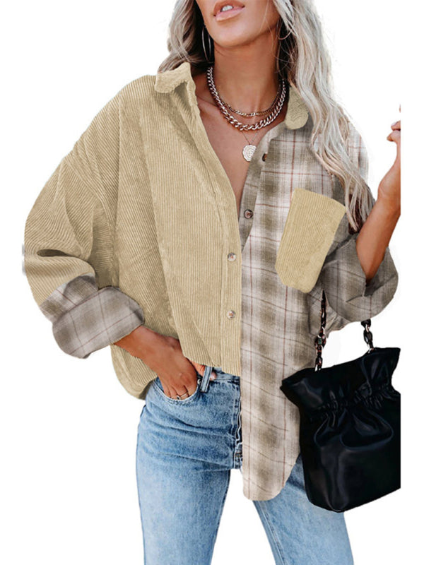 Leonie Plaid Shirt Cross-Border European And American Foreign Trade Women's Long-Sleeved Loose Pocket Shirt