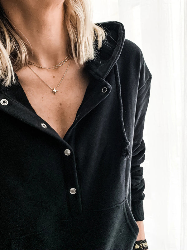 Kamari Hooded Pullover Drawstring Button Pocket Oversized Sweatshirt