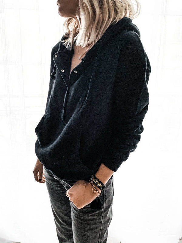 Kamari Hooded Pullover Drawstring Button Pocket Oversized Sweatshirt