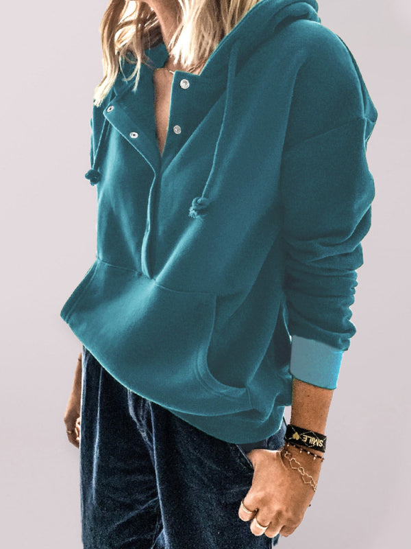 Kamari Hooded Pullover Drawstring Button Pocket Oversized Sweatshirt