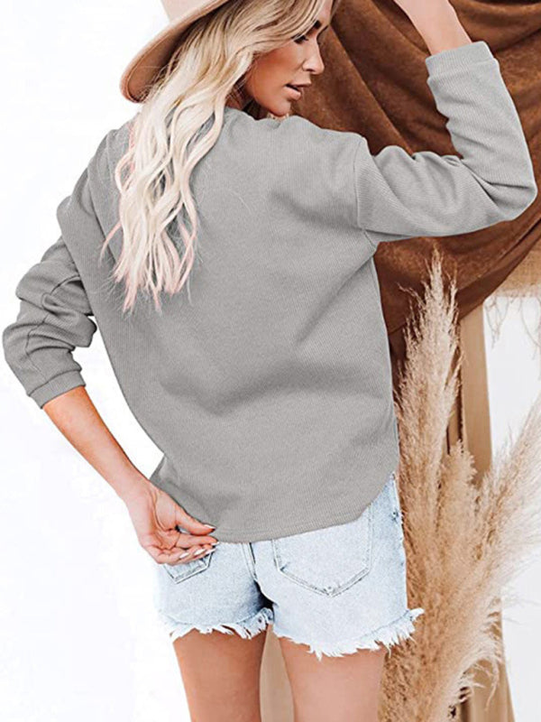 Galilea Women's Clothes Amazon Hot Style V-Neck Solid Color Long-Sleeved Top T-Shirt Women
