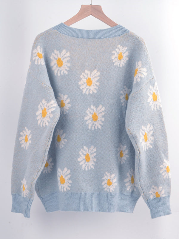 Lorena Printed Knitted Sweater Coat Sweater Cardigan Daisy Sweater