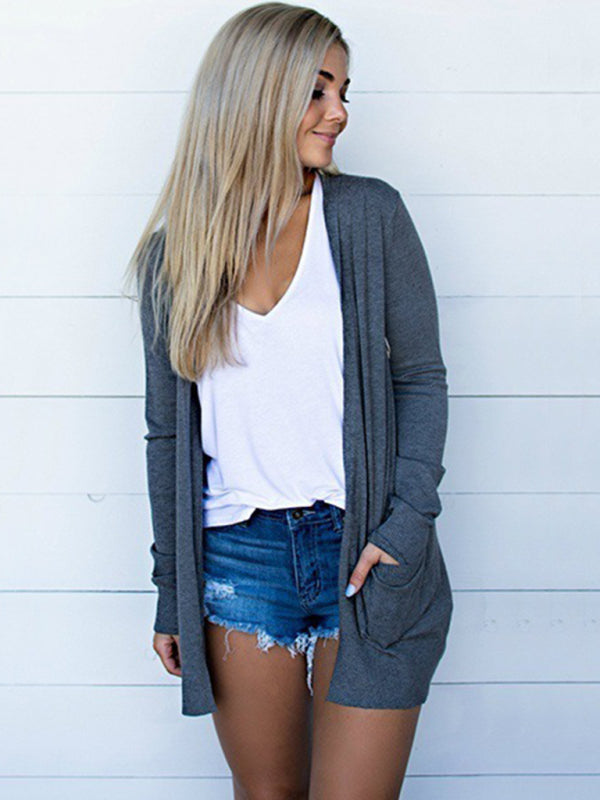 Jeanette Women's New Tops Long Sleeve Knitted T-Shirt Cardigan