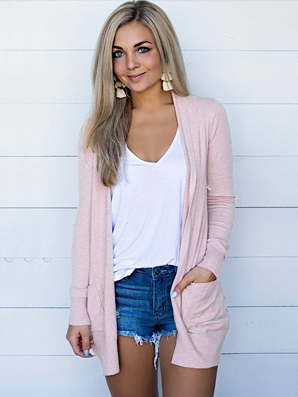Jeanette Women's New Tops Long Sleeve Knitted T-Shirt Cardigan