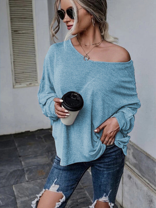 Ciera Solid Color Loose Tie Back Drop Shoulder T-Shirt Loose Casual All-Match