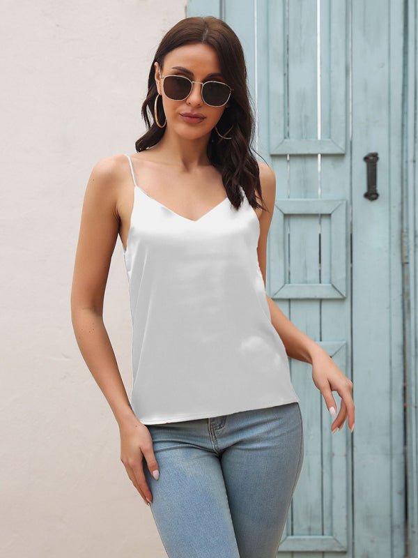 Lucasta New Women's Satin V-Neck Small Camisole Halter Top