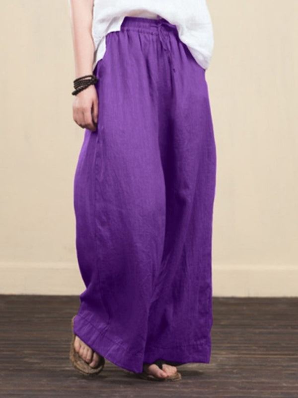 Zuri Women's Solid Color Linen Loose Wide-Leg Pants