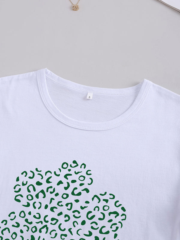 Callie Leopard Shamrock Print Casual Tee