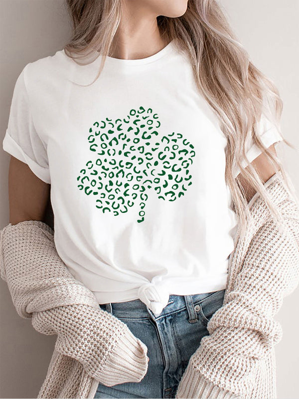 Callie Leopard Shamrock Print Casual Tee