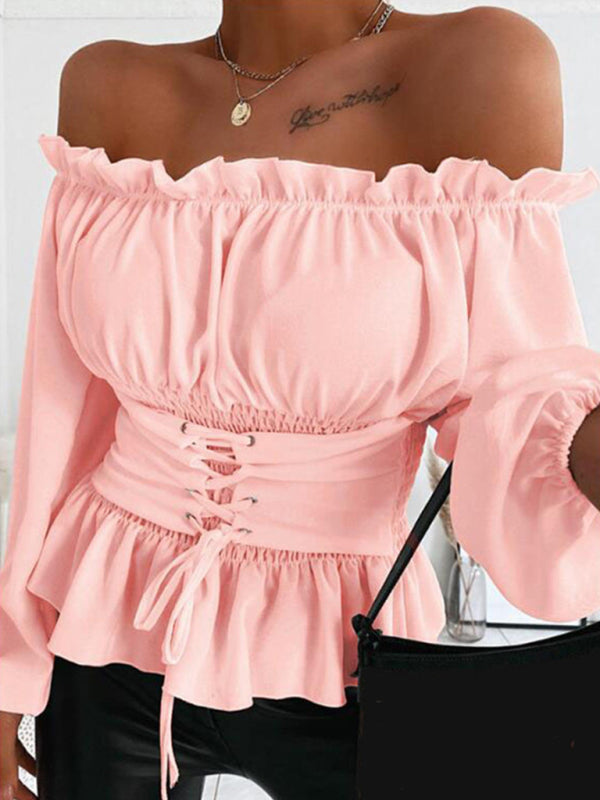 Melisande Elegant Off-Shoulder Ruffle Ladies Shirt