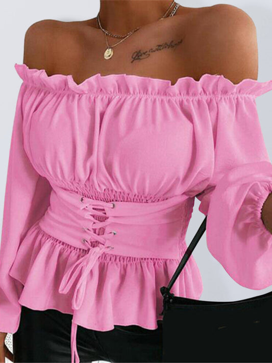 Melisande Elegant Off-Shoulder Ruffle Ladies Shirt