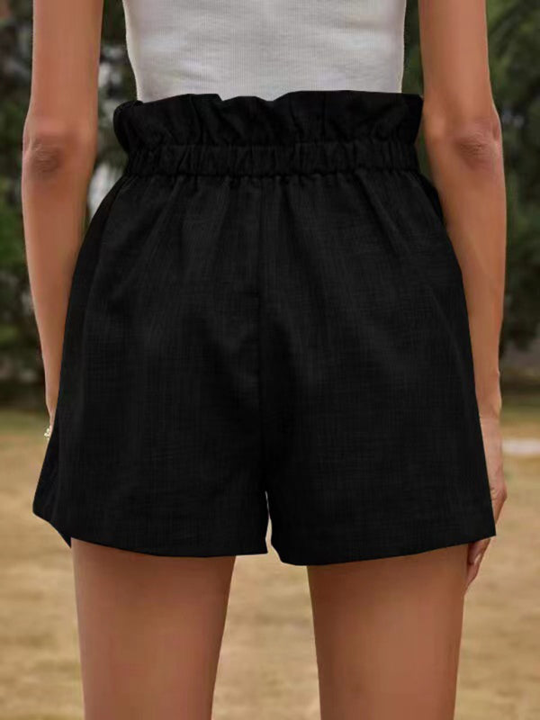 Anastasia Women's Solid Color High Waist Lace Up Loose Wide Leg Shorts