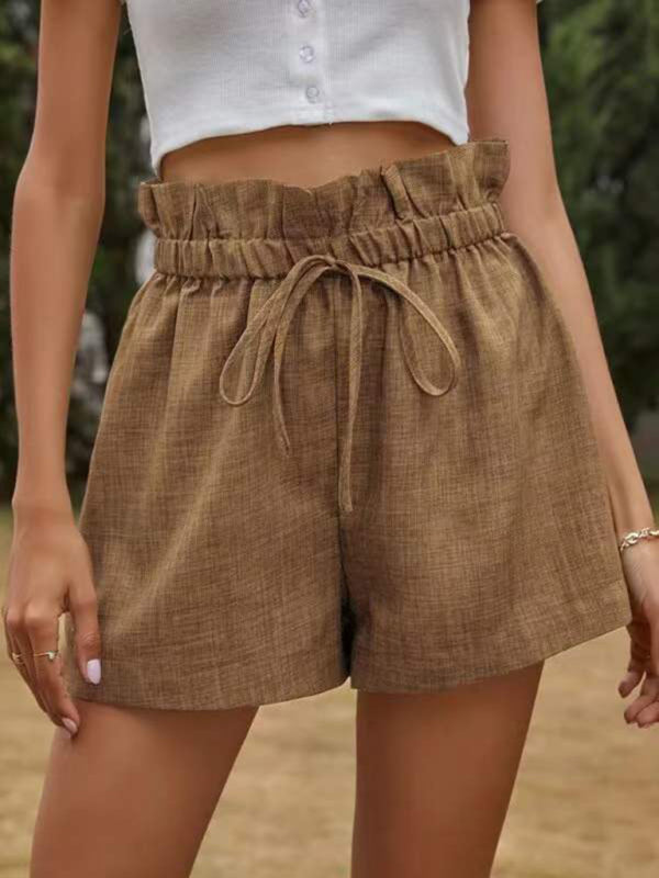 Anastasia Women's Solid Color High Waist Lace Up Loose Wide Leg Shorts