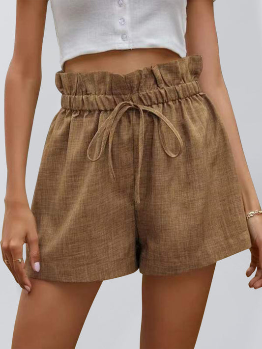 Anastasia Women's Solid Color High Waist Lace Up Loose Wide Leg Shorts