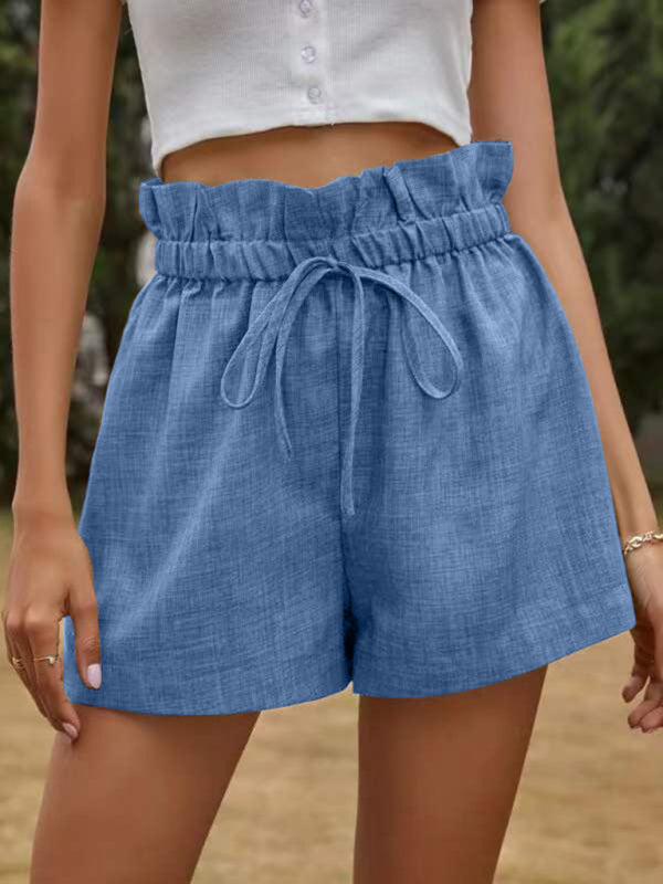 Anastasia Women's Solid Color High Waist Lace Up Loose Wide Leg Shorts