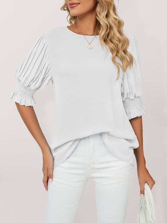 Mariamne Women's Woven Round Neck Ruffle Princess Sleeve Loose Chiffon Top