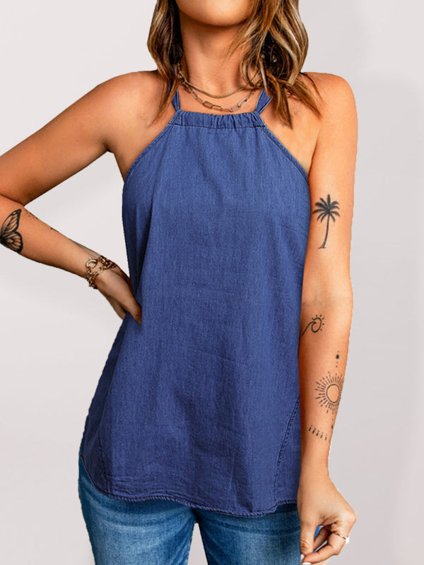 Cherith Women's Solid Color Halter Neck Loose Tank Top