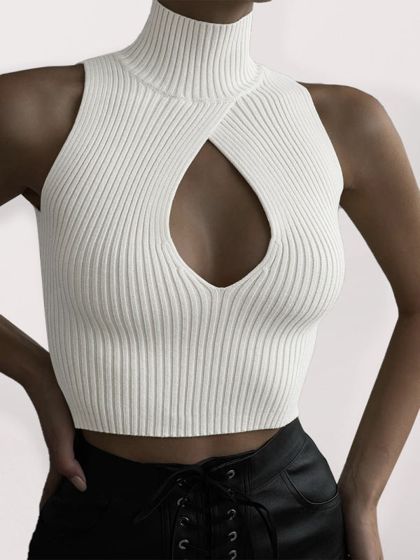 Channing Women's Solid Color Sleeveless Hollow Slim Wool Vest Top
