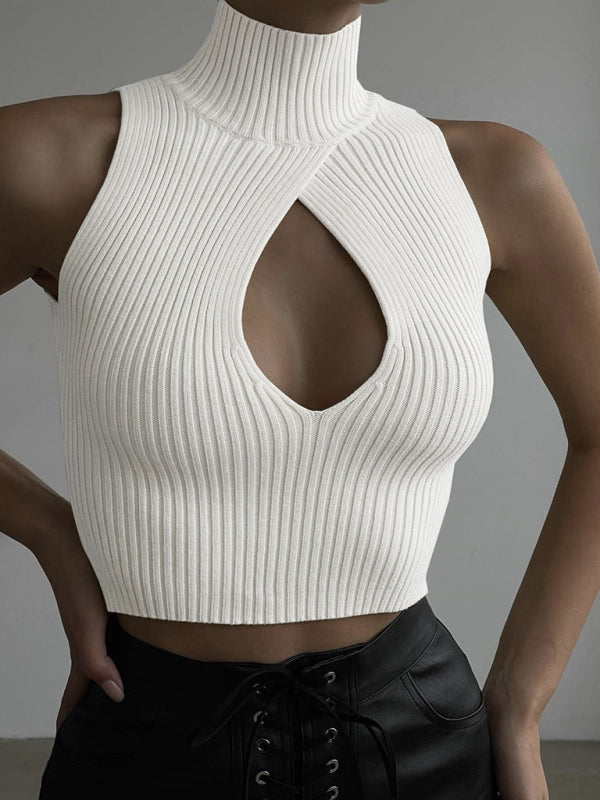 Channing Women's Solid Color Sleeveless Hollow Slim Wool Vest Top