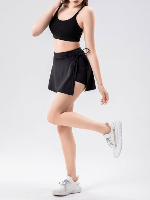 Deborah Sports Yoga Short Skirt Culottes Half Body Quick-Drying Pocket Skirt Side Slit Strappy Skirt