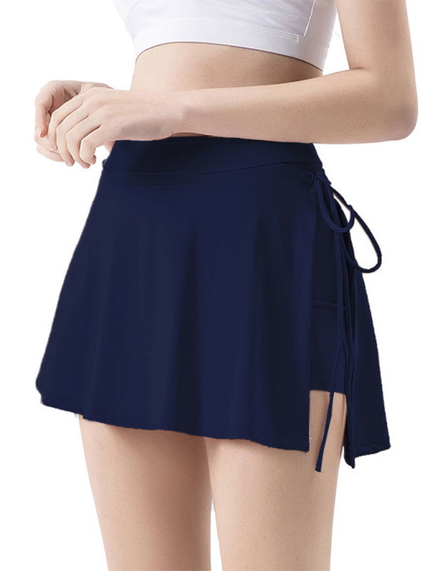 Deborah Sports Yoga Short Skirt Culottes Half Body Quick-Drying Pocket Skirt Side Slit Strappy Skirt