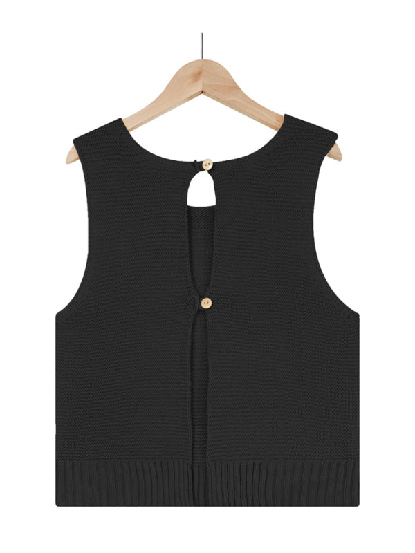 Aubrielle Women's Solid Color Casual Knit Button Vest