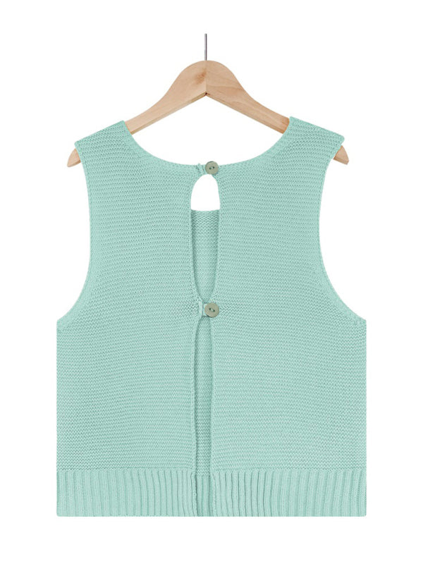 Aubrielle Women's Solid Color Casual Knit Button Vest