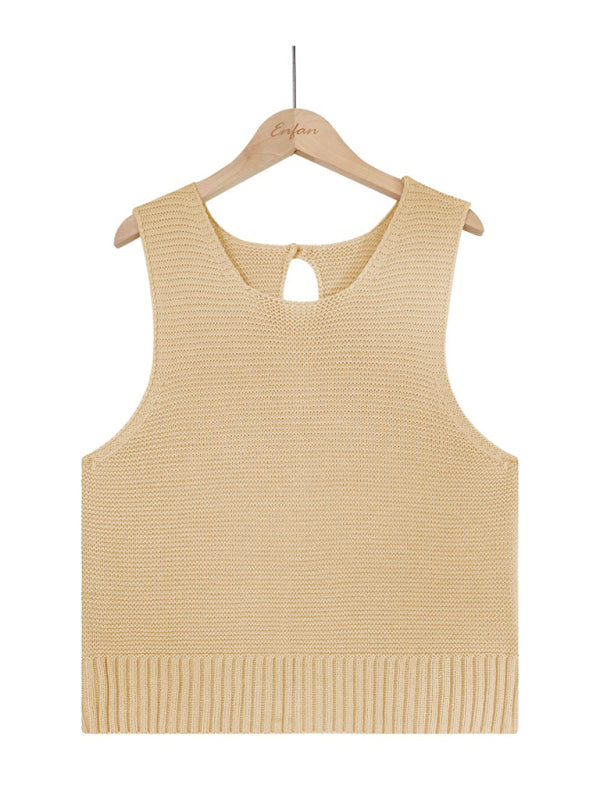 Aubrielle Women's Solid Color Casual Knit Button Vest