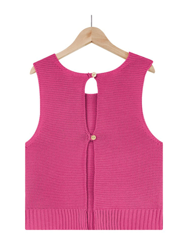 Aubrielle Women's Solid Color Casual Knit Button Vest