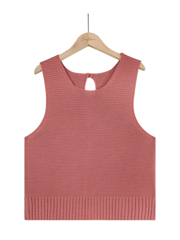 Aubrielle Women's Solid Color Casual Knit Button Vest