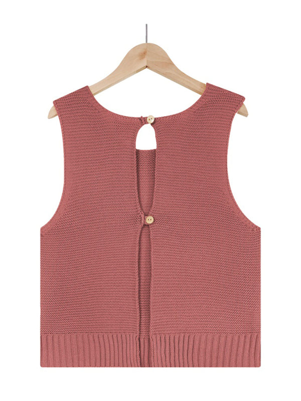 Aubrielle Women's Solid Color Casual Knit Button Vest