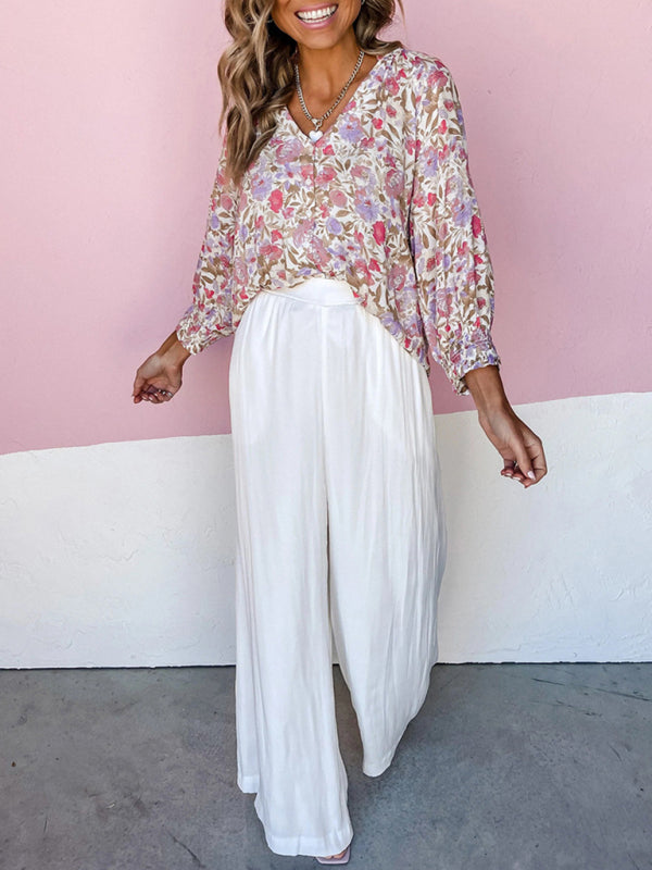 Agatha Floral V-Neck Long-Sleeved Cardigan Single-Breasted Casual Shirt For Women