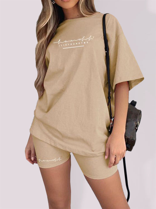 Kayleigh New Letter Printing Fashion Loose Thin T-shirt Casual Sports Two-piece Suit