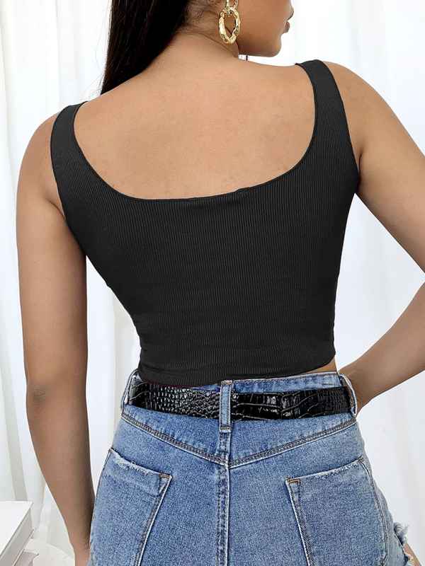 Elka Women's Knit Square Neck Button Breasted Tank Top