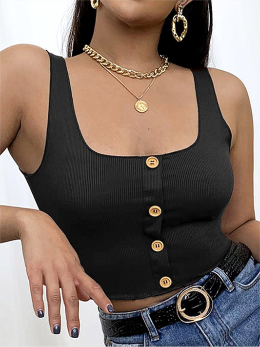 Elka Women's Knit Square Neck Button Breasted Tank Top