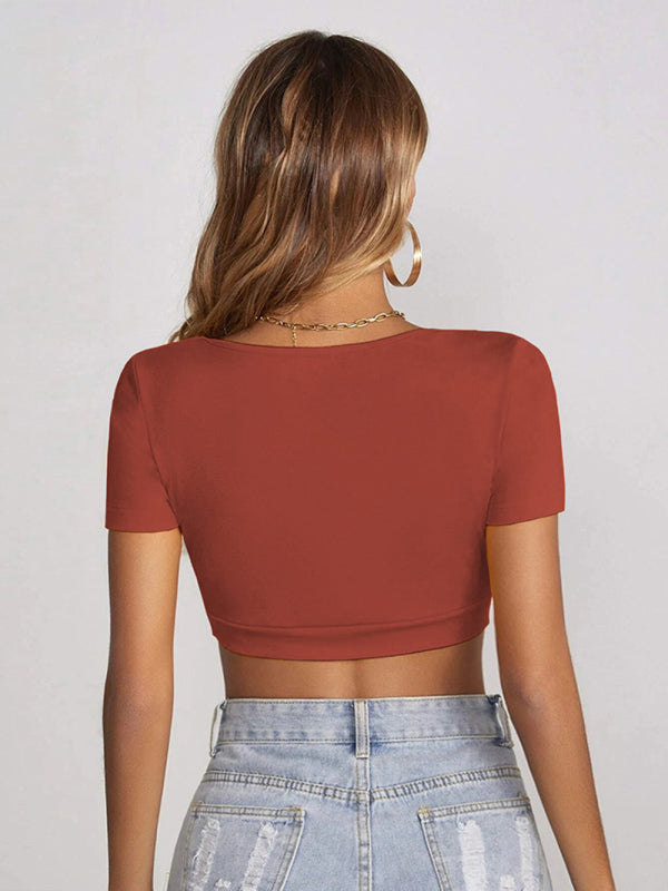 Ruth Women's Knitted All-Match Square Collar Cropped Short-Sleeved T-Shirt