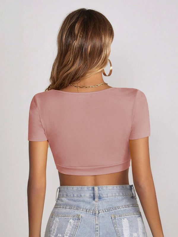 Ruth Women's Knitted All-Match Square Collar Cropped Short-Sleeved T-Shirt