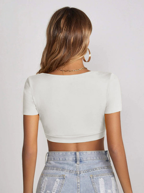 Ruth Women's Knitted All-Match Square Collar Cropped Short-Sleeved T-Shirt