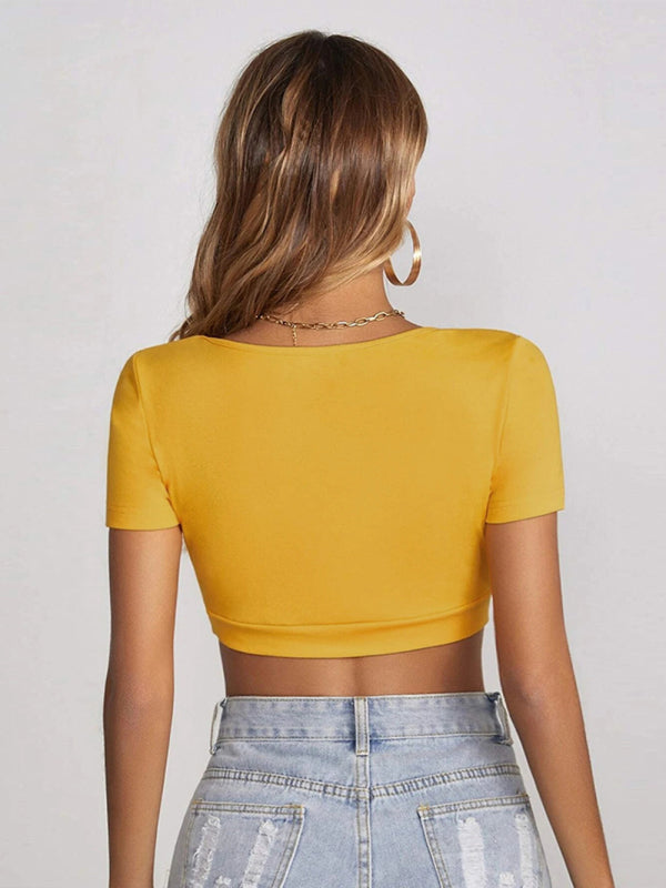 Ruth Women's Knitted All-Match Square Collar Cropped Short-Sleeved T-Shirt
