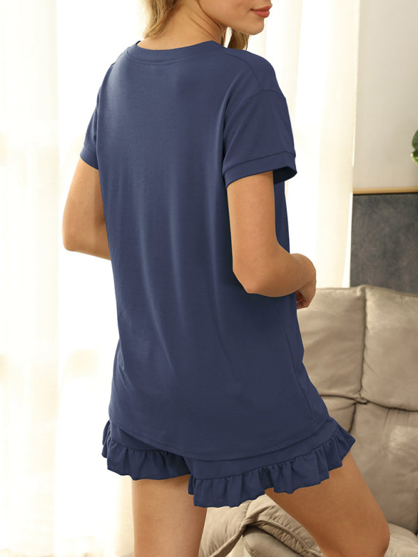 Nico Women's Two-Piece Casual Drawstring Shorts Short Sleeve Pajamas