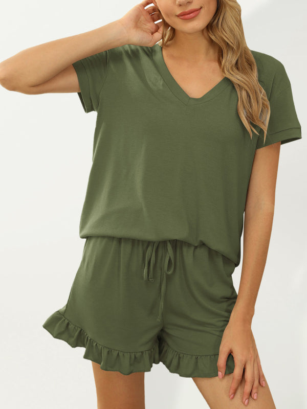 Nico Women's Two-Piece Casual Drawstring Shorts Short Sleeve Pajamas