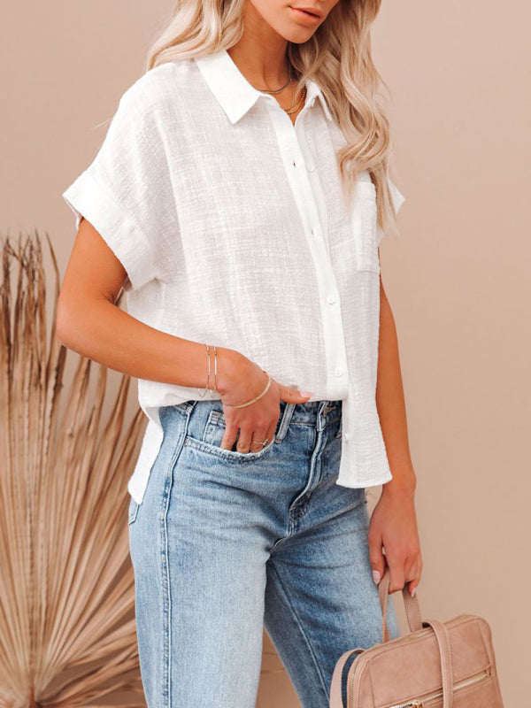 Myla New Cotton And Linen Short-Sleeved Casual Side Slit Pocket Shirt