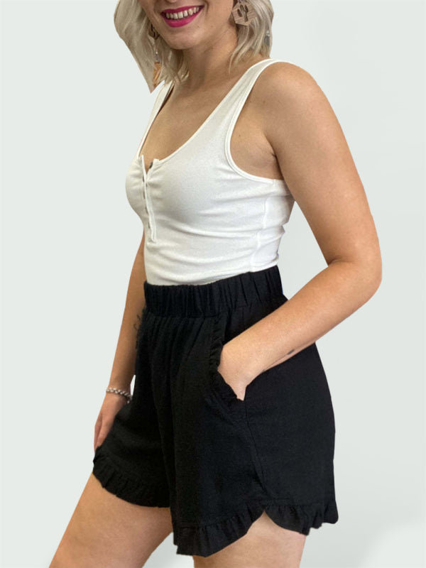 Juliette vAll-match Casual High-waist Loose Cotton Linen Wide-leg Shorts