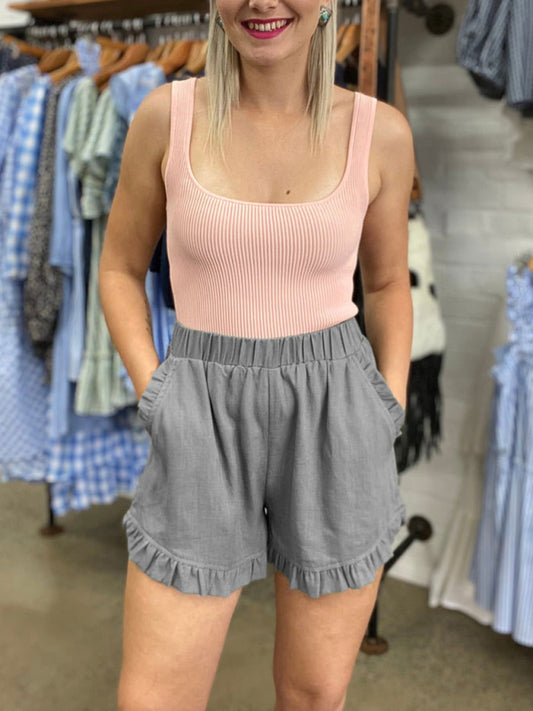 Juliette vAll-match Casual High-waist Loose Cotton Linen Wide-leg Shorts