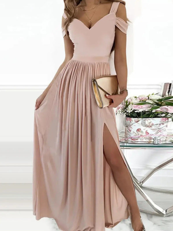 Amanda Women's Long Dress Printed V-neck Temperament Sleeveless Sexy Slit Dress