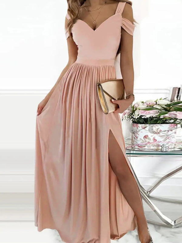 Amanda Women's Long Dress Printed V-neck Temperament Sleeveless Sexy Slit Dress
