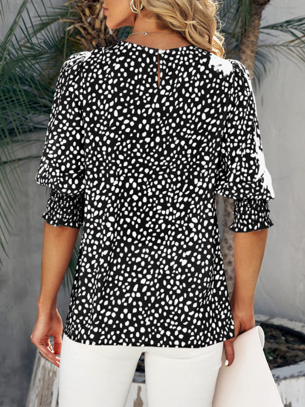 Leticia New Short Sleeve Round Neck Loose Printed Chiffon Shirt