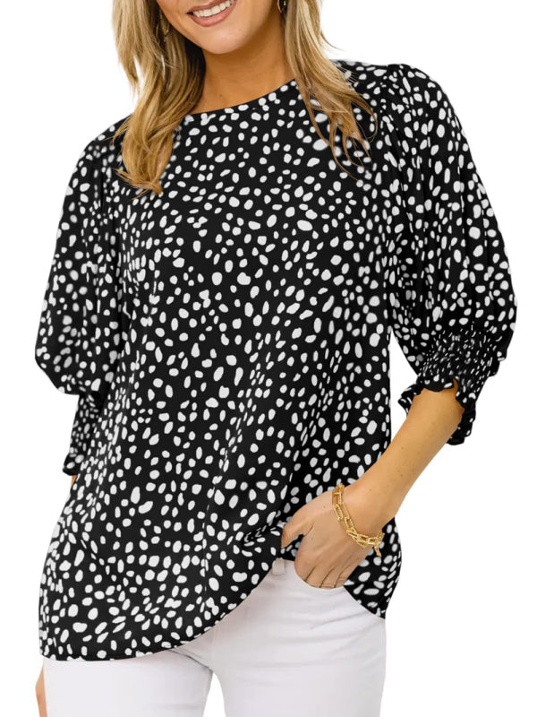 Leticia New Short Sleeve Round Neck Loose Printed Chiffon Shirt