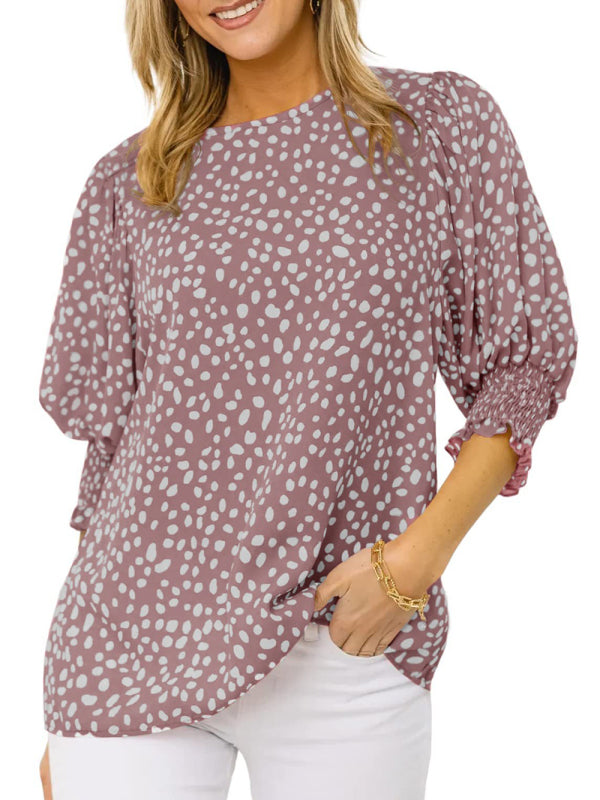 Leticia New Short Sleeve Round Neck Loose Printed Chiffon Shirt